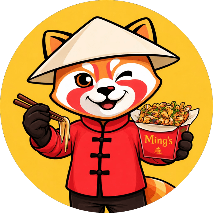 Ming's mascot — a friendly winking red panda chef